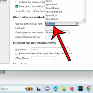 how to change the default font in Excel for Office 365